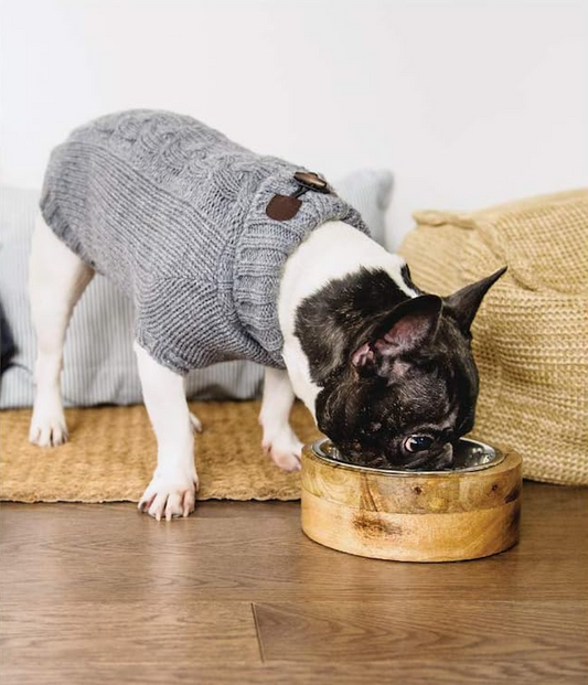 Wood & metal dog bowl