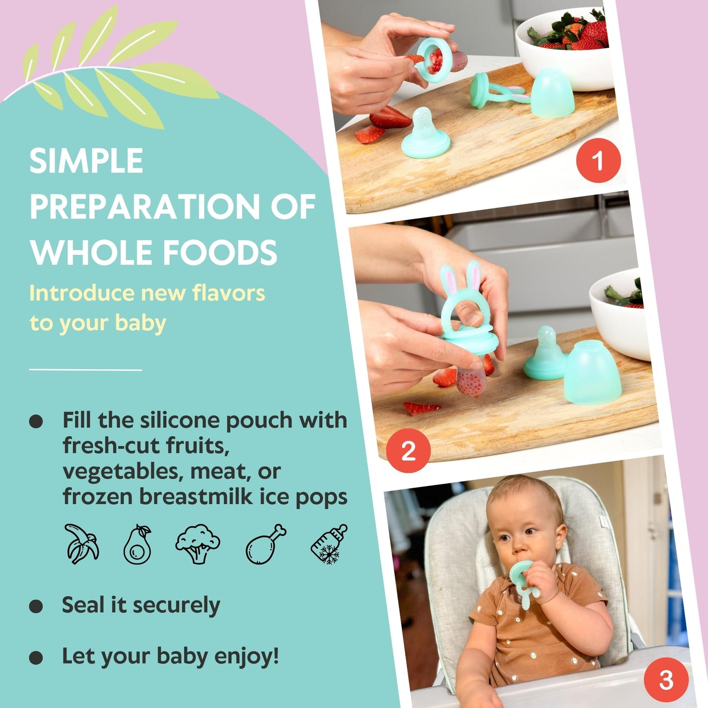 Soft Silicone Fruit Feeder Food Nibbler Teether Set